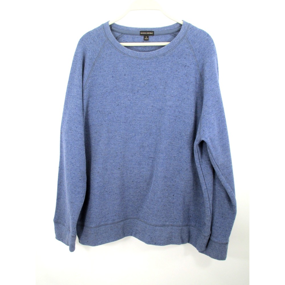 Banana Republic Men XL Blue Thermal Pullover Sweater Cotton Blend Raglan Sleeve